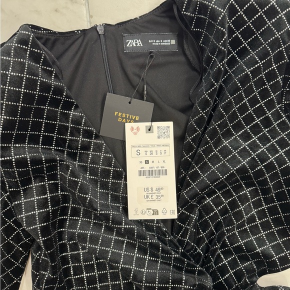 NEW ZARA BLACK SHIMMERY VELVET LONG DRESS SIZE SMALL MIDI LENGTH Style 0387/157 - Picture 3 of 6